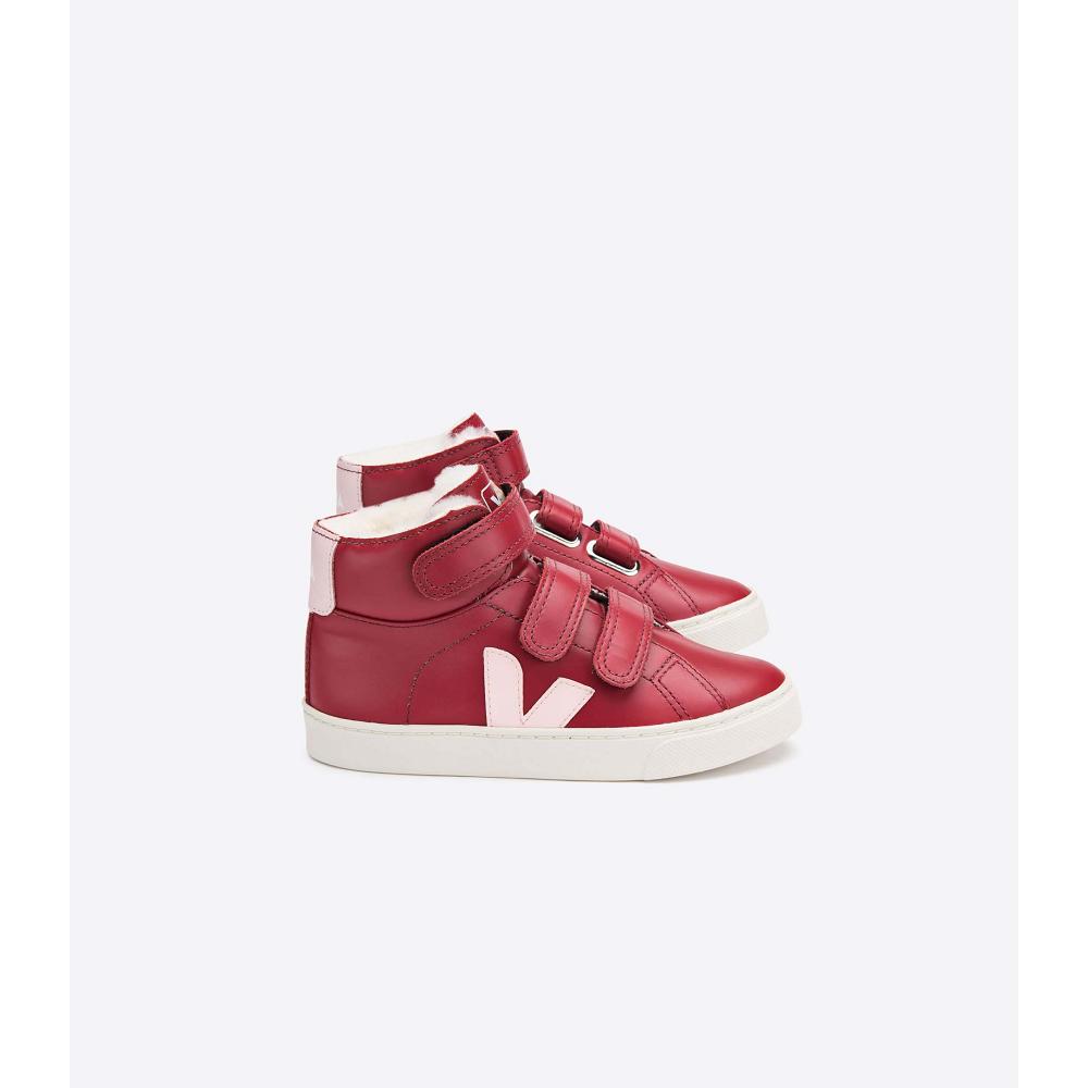 Kids\' Veja ESPLAR MID FURED LEATHER High Tops Red | ZA 682UZG